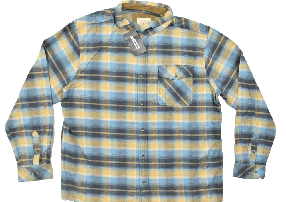 CQR Men Sz 3XL Tall Blue Yellow Plaid Flannel Shirt 100% Cotton Long Sleeve NEW